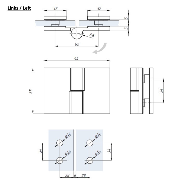 Hebe-Senk Scharniere 180° Glas / Glas – Bild 3