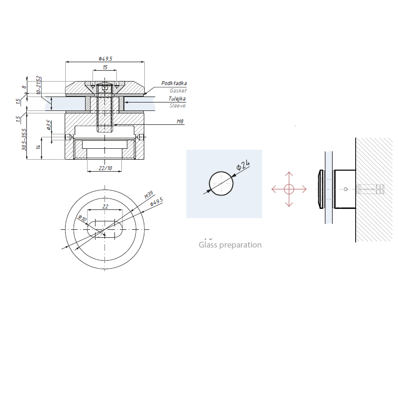 3D Verstellbarer Punkthalter 30xD50 mit 4-Pin Zylinderkopfschraube – Bild 2