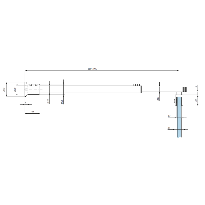 Einstellbare Stabilisierungsstange Glas/ Wand, D19x 800-1000mm – Bild 2