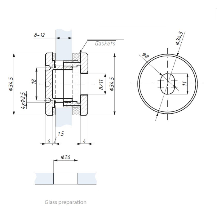 D35 Verstellbarer Punkthalter für 8-12mm Glas mit 4 Punktschraube – Bild 2