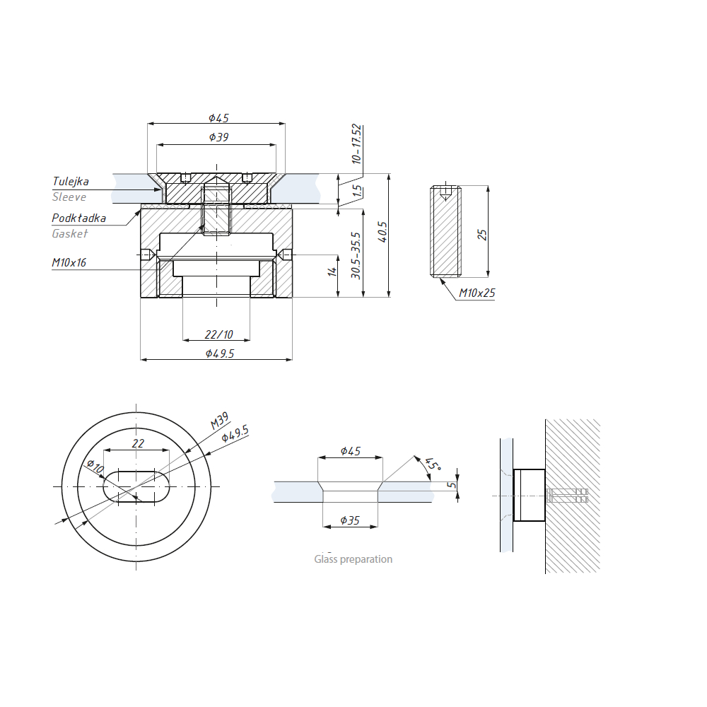 3D Verstellbarer Senkkopf Punkthalter 30xD50 mit 4-Pin Zylinderkopfschraube – Bild 2