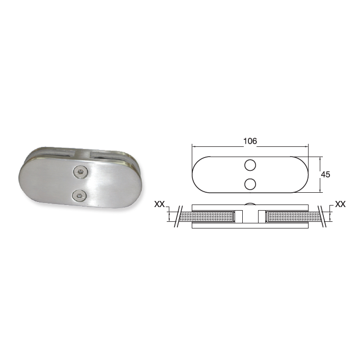 Set D-Typ 180° Glasklemme 45mm mit Gummi – Bild 2