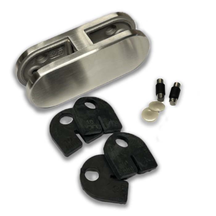 Set D-Typ 180° Glasklemme 45mm mit Gummi