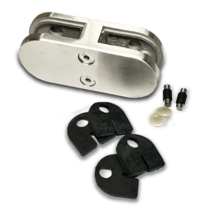 Set D-Typ 180° Glasklemme 45mm mit Gummi