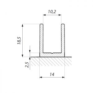 Aluminium U-Profil 14×18.5×2 für 10mm Glas