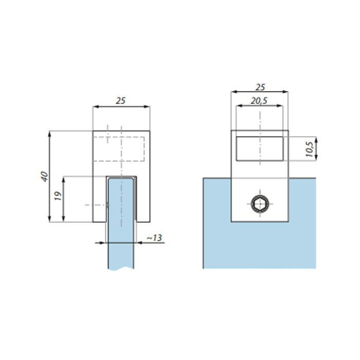 Glasanschluss 90° starr für 10×20 Stabilisationsstange