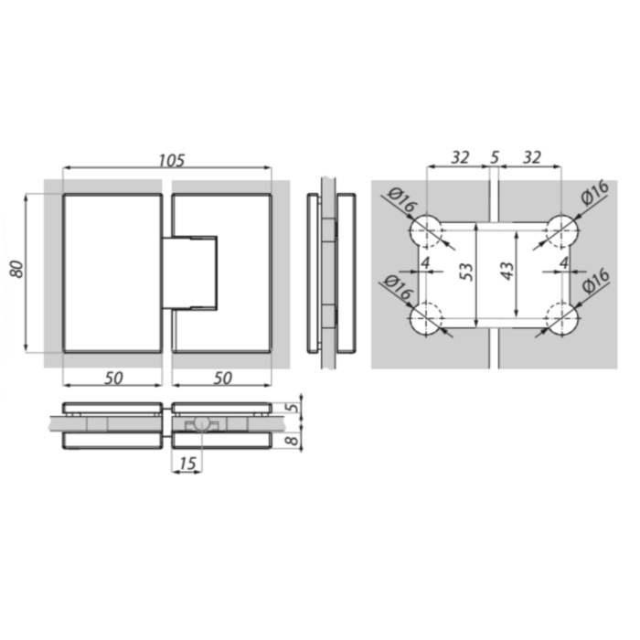 Glas-/ Glaspendeltürscharnier mit Nullstellung 180° – Bild 4