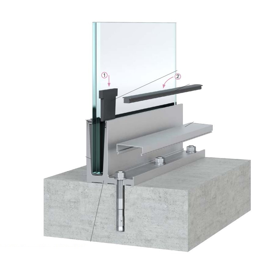 3m Set Econ F- Aluminium Glasgeländer Profile 121x100 für Ganzglasgeländer %Aktion%