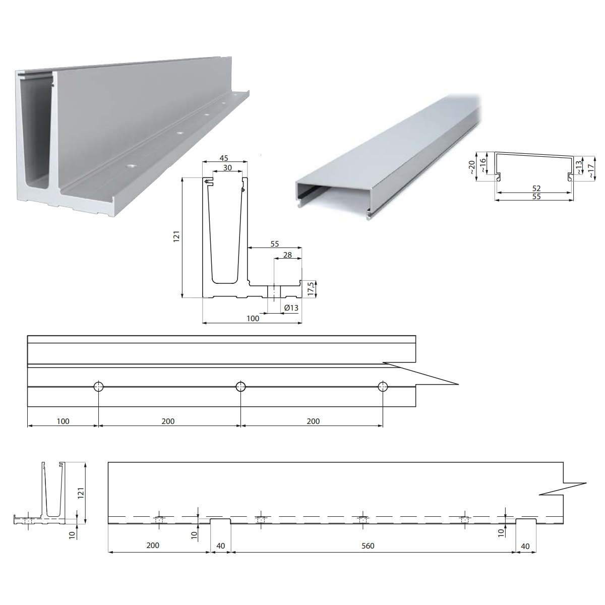 3m Set Econ F- Aluminium Glasgeländer Profile 121x100 für Ganzglasgeländer %Aktion% – Bild 2