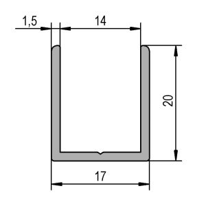 Aluminium U-Profil 20 x 17 mm x 1.5 für 10mm - 12,76 mm