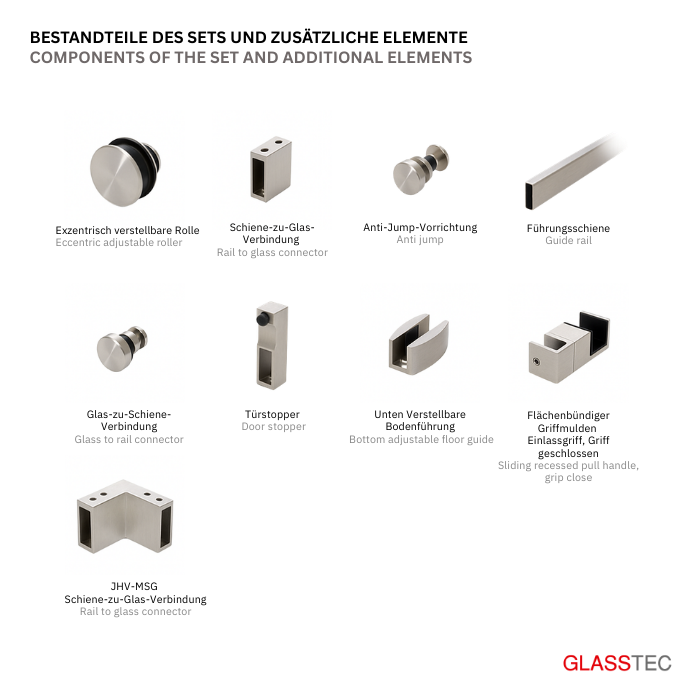 Set für 90° Eckeinstieg 1-Schiebetüre Glasschiebtüre für Bad – Minimalist Design – Bild 6