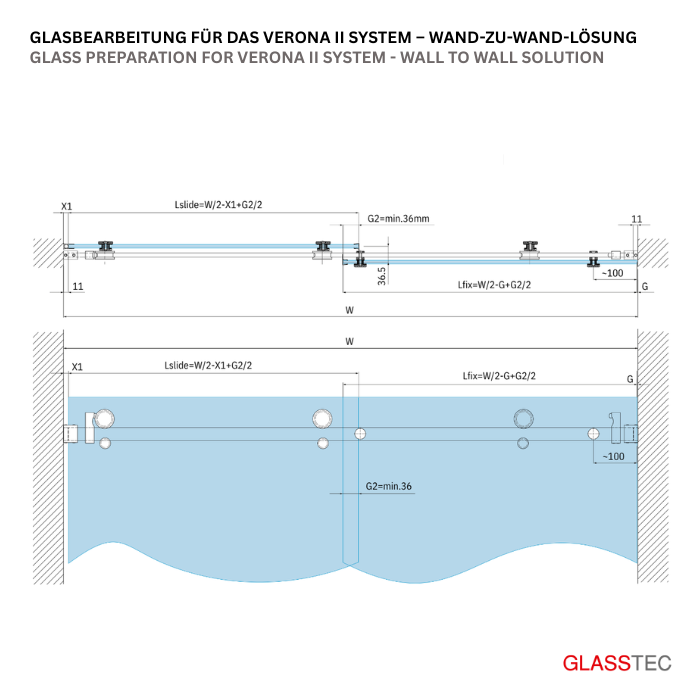 Set für Wand zu Wand Glasschiebtüre für Bad - Minimalist Design – Bild 5