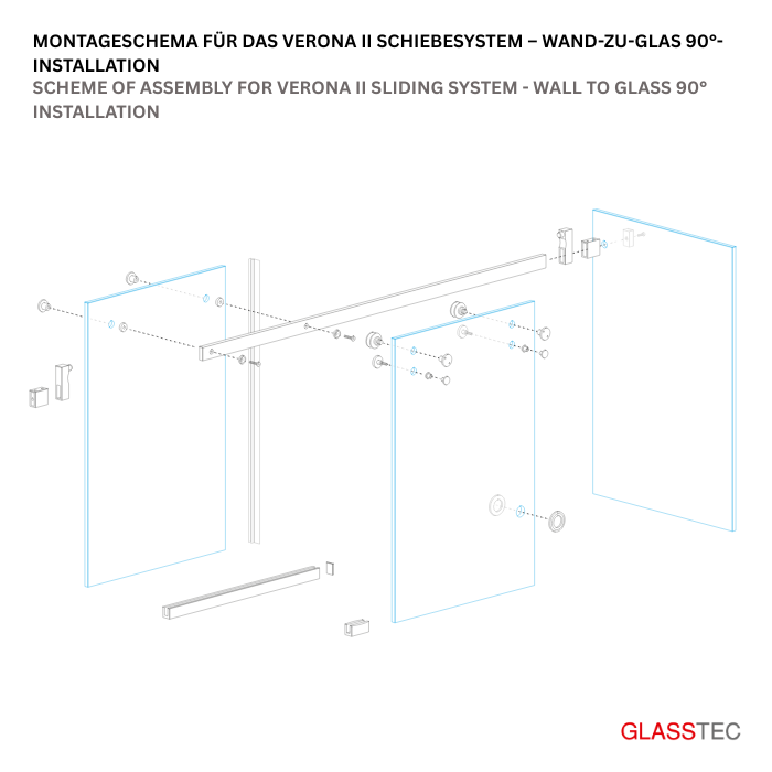 Set für 90° Eckeinstieg 1-Schiebetüre Glasschiebtüre für Bad – Minimalist Design – Bild 4