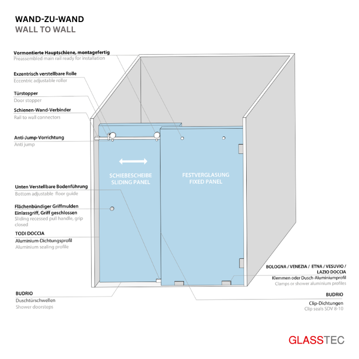 Set für Wand zu Wand Glasschiebtüre für Bad - Minimalist Design – Bild 2