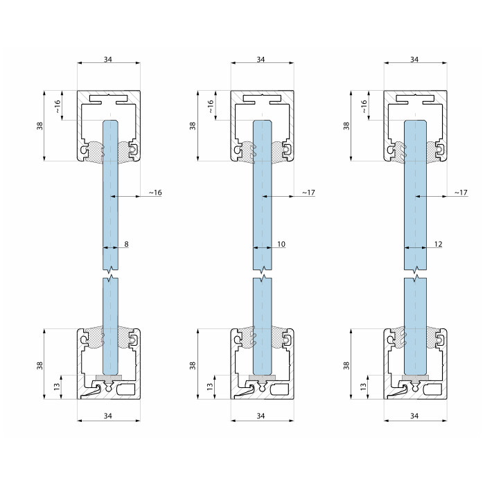 3m - 34x38 Aluminium Steck-profil für 8-12mm Verglasung – Bild 2